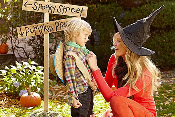 A mom and her son dressed up for Halloween